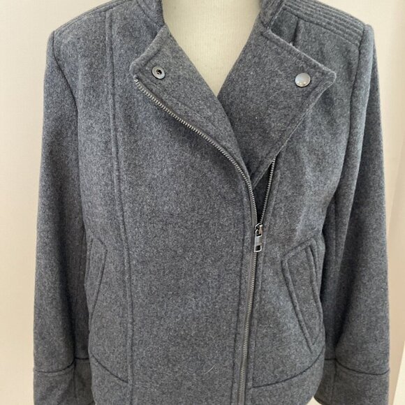 Mario Bellucci Banana Republic Moto Jacket Women's M Gray Zip Front Wool Blend - Picture 2 of 14